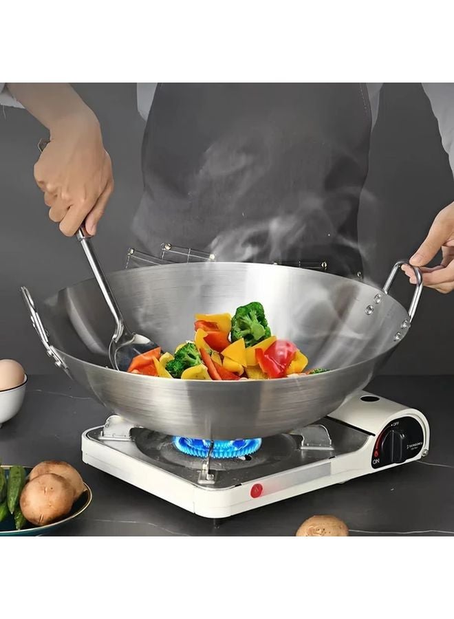 Thickened Stainless Steel Sandpaper Wok 12 6 Inch Frying Pan Dual Handle Even Heat Distribution - Image 2